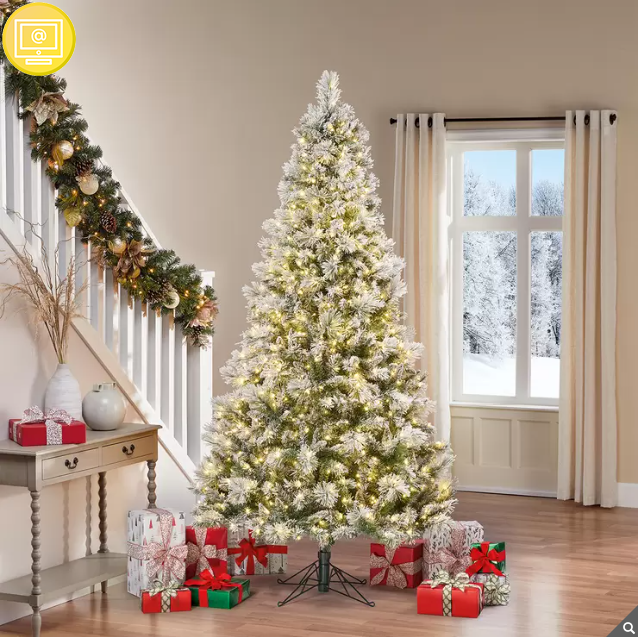 Árbol de Navidad Artificial Escarchado y Diamantado de 2.2m Preiluminado con 1150 Luces Radiant Micro LED